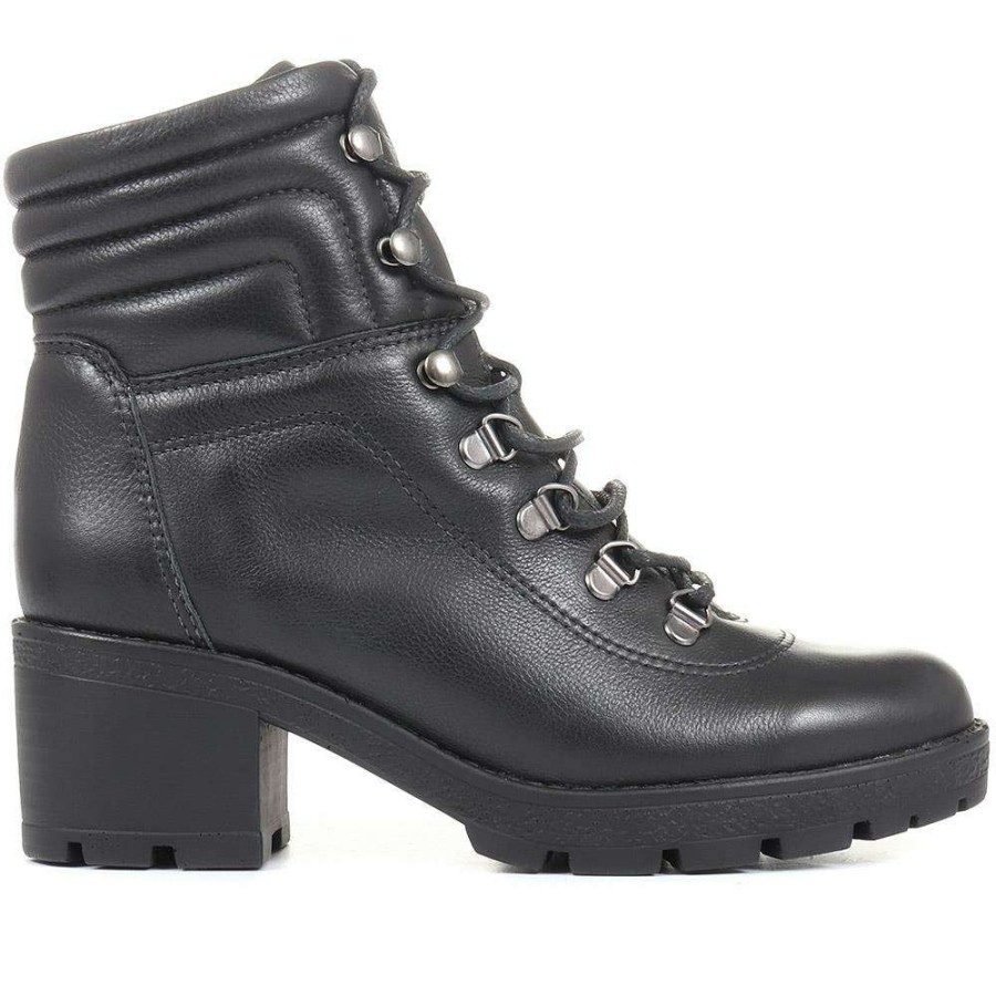 Women'S * | Bellissimo Heeled Leather Hiker Boots Belbot34011 / 320 446 Black