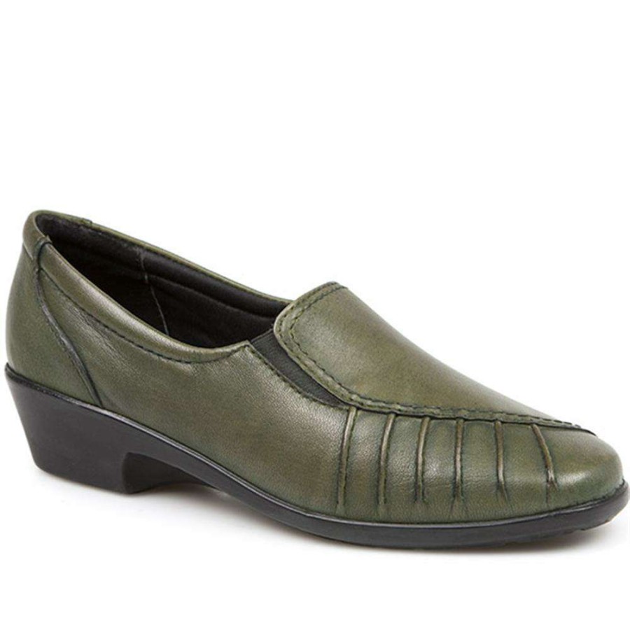 Women'S * | Pavers Shoes Wide Fit Leather Slip On With Pinched Stitch Strip Kemp1800 / 145 950 Green