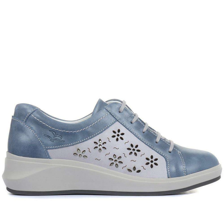 Women'S * | Fly Flot Ladies Blue Leather Lace-Up Shoes Cal33013 / 319 508 / 319 508