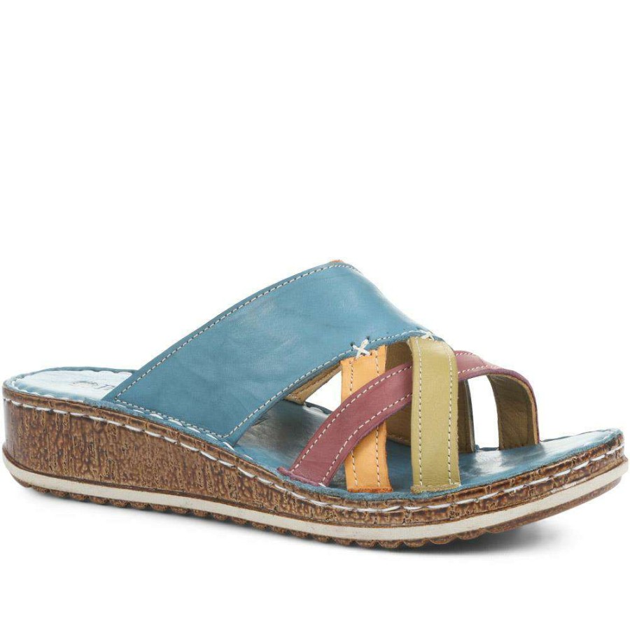 Women'S * | Pavers Leather Mule Sandals Cay35005 / 321 799 Blue