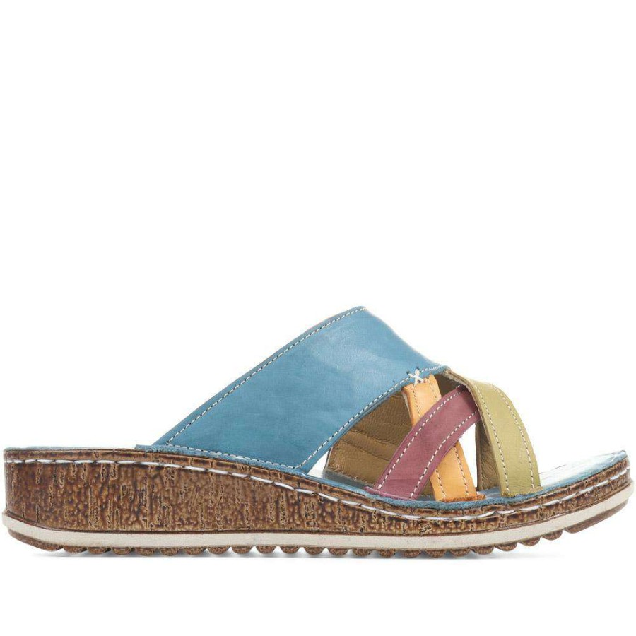 Women'S * | Pavers Leather Mule Sandals Cay35005 / 321 799 Blue