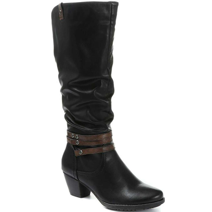 Women'S * | Pavers Boots Heeled Knee High Boot Sin30002 / 316 570 Black