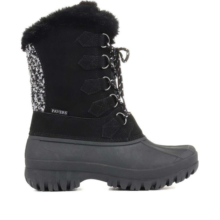 Women'S * | Pavers Lace Up Faux Fur Snow Boots Natu34001 / 320 913 / 320 913 Black