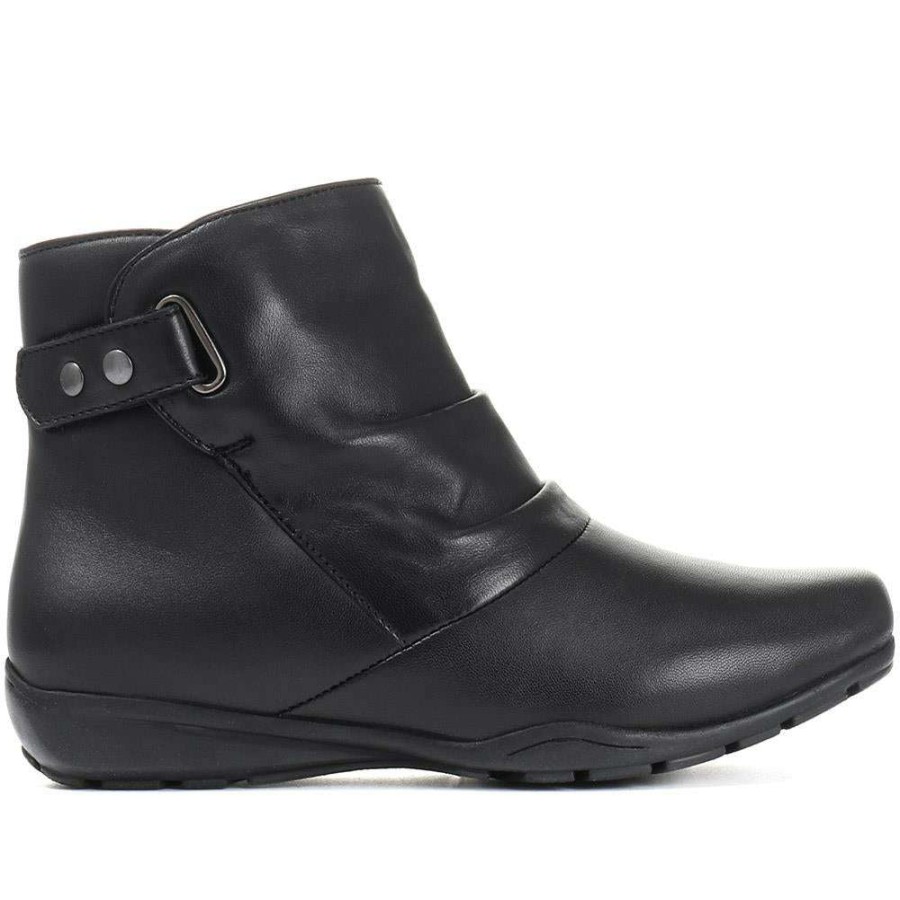 Women'S * | Pavers Touch Fastening Leather Ankle Boot Kem30001 / 316 785 Boots Black