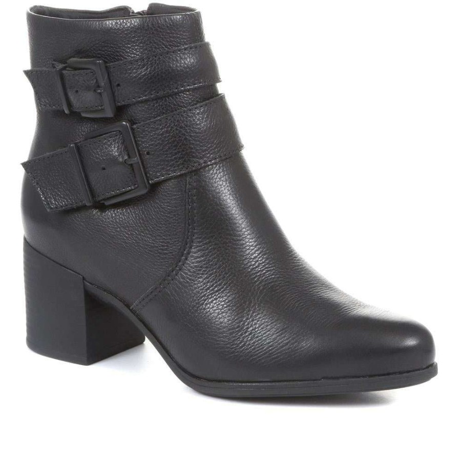 Women'S * | Bellissimo Ladies Heeled Leather Ankle Boots Belbot34009 / 320 445 / 320 445 Black