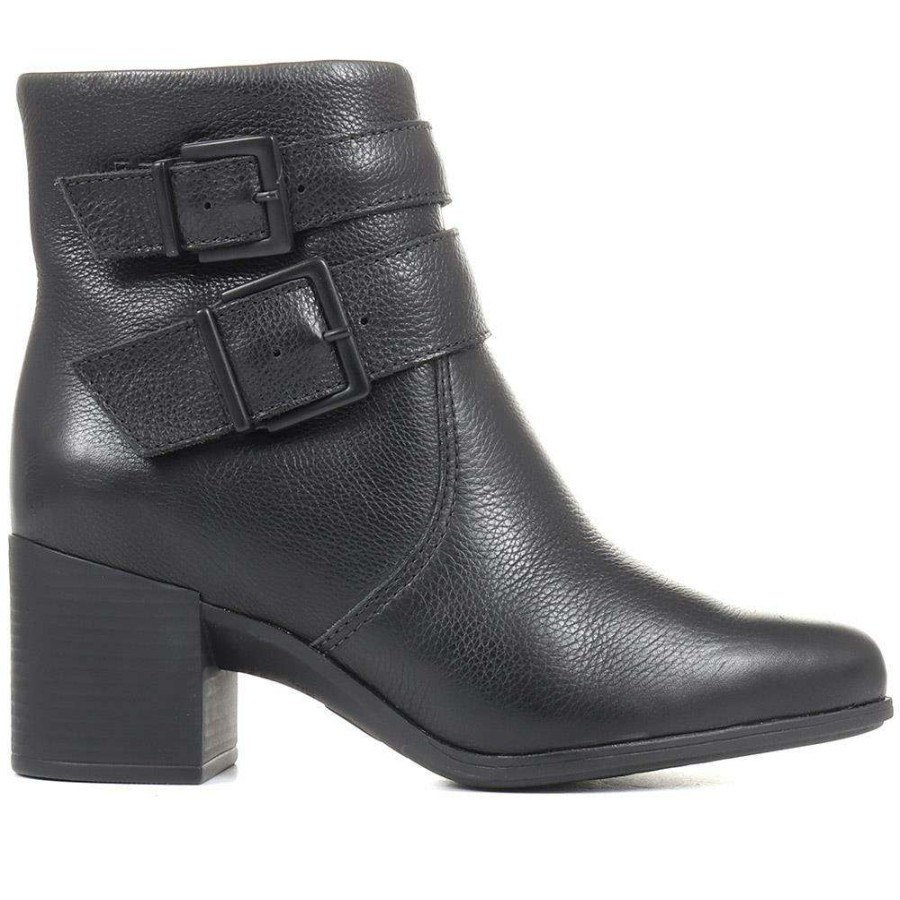 Women'S * | Bellissimo Ladies Heeled Leather Ankle Boots Belbot34009 / 320 445 / 320 445 Black