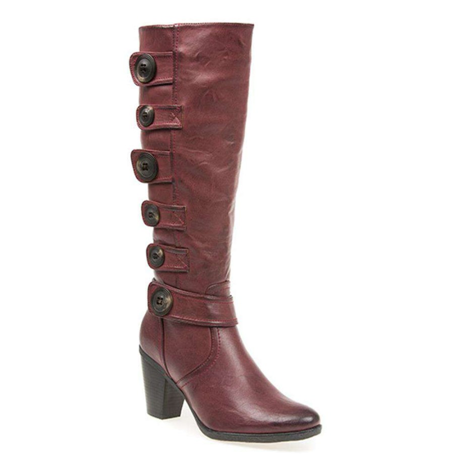 Women'S * | Pavers Mid-Heel Long Boot With Multiple Buttons Atr1800 / 145 875 Bordeaux