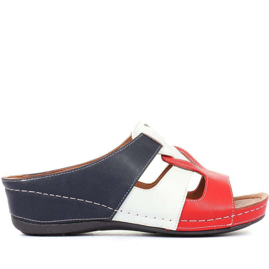 Women'S * | Pavers Wide Fit Wedge Mule Sandals Wlig33011 / 319 656 Navy-Red-White