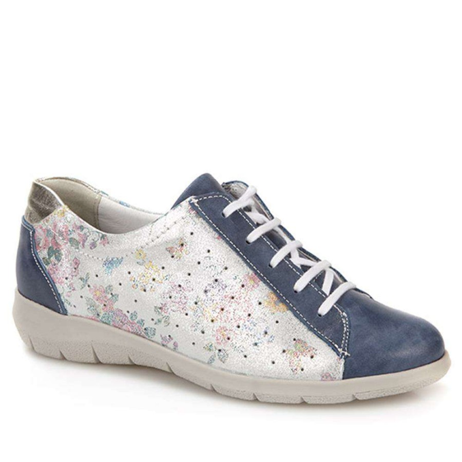 Women'S * | Fly Flot Wide Fit Leather Lace-Up Shoe Cal27501 / 312 200 Navy Floral