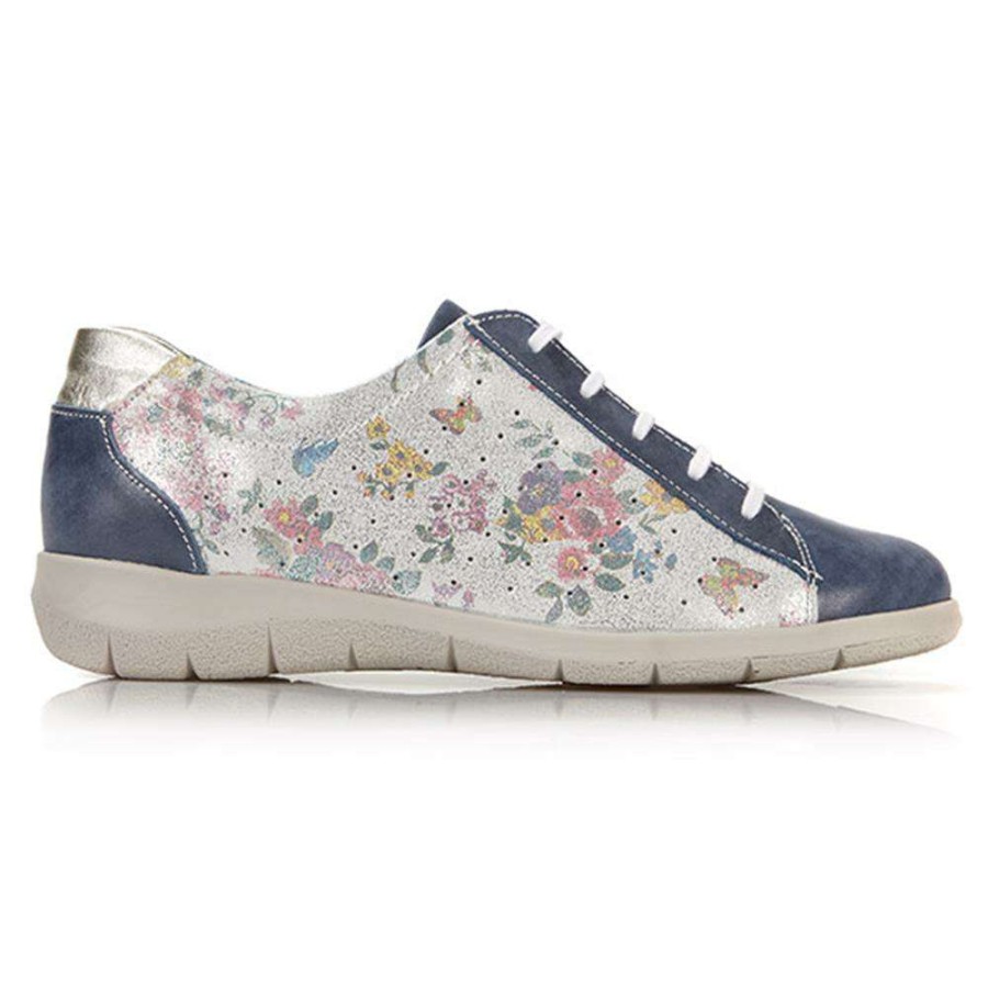 Women'S * | Fly Flot Wide Fit Leather Lace-Up Shoe Cal27501 / 312 200 Navy Floral