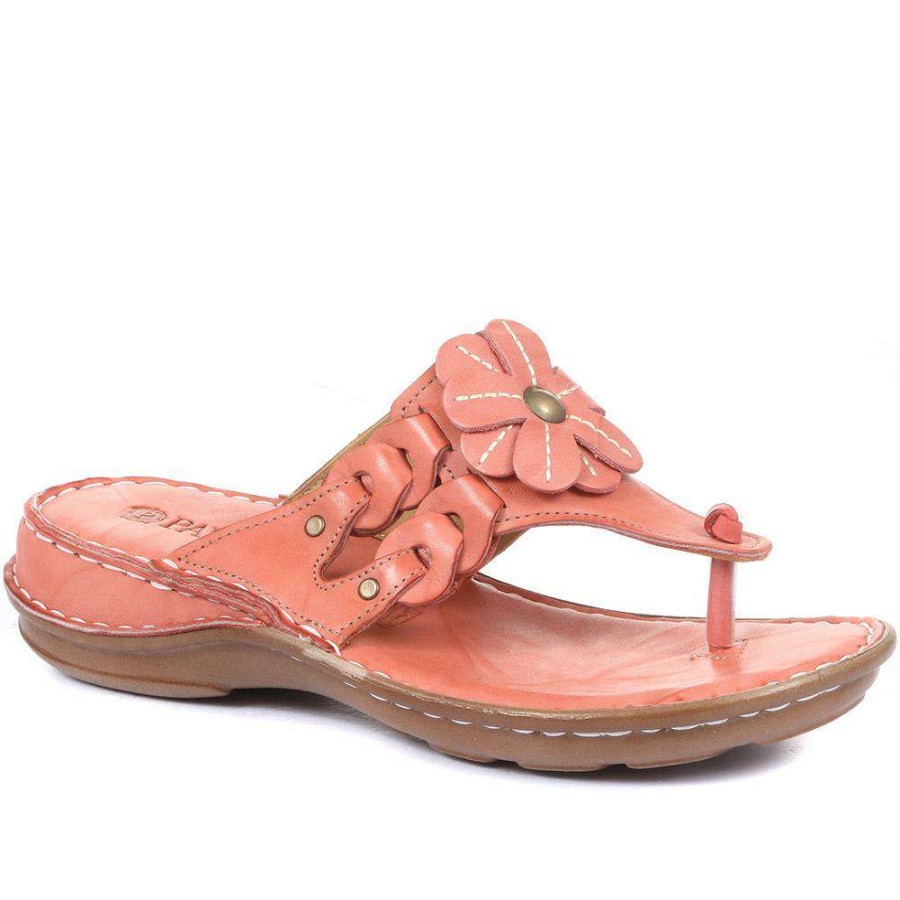 Women'S * | Pavers Leather Floral Toe-Post Sandals Cay33001 / 319 988