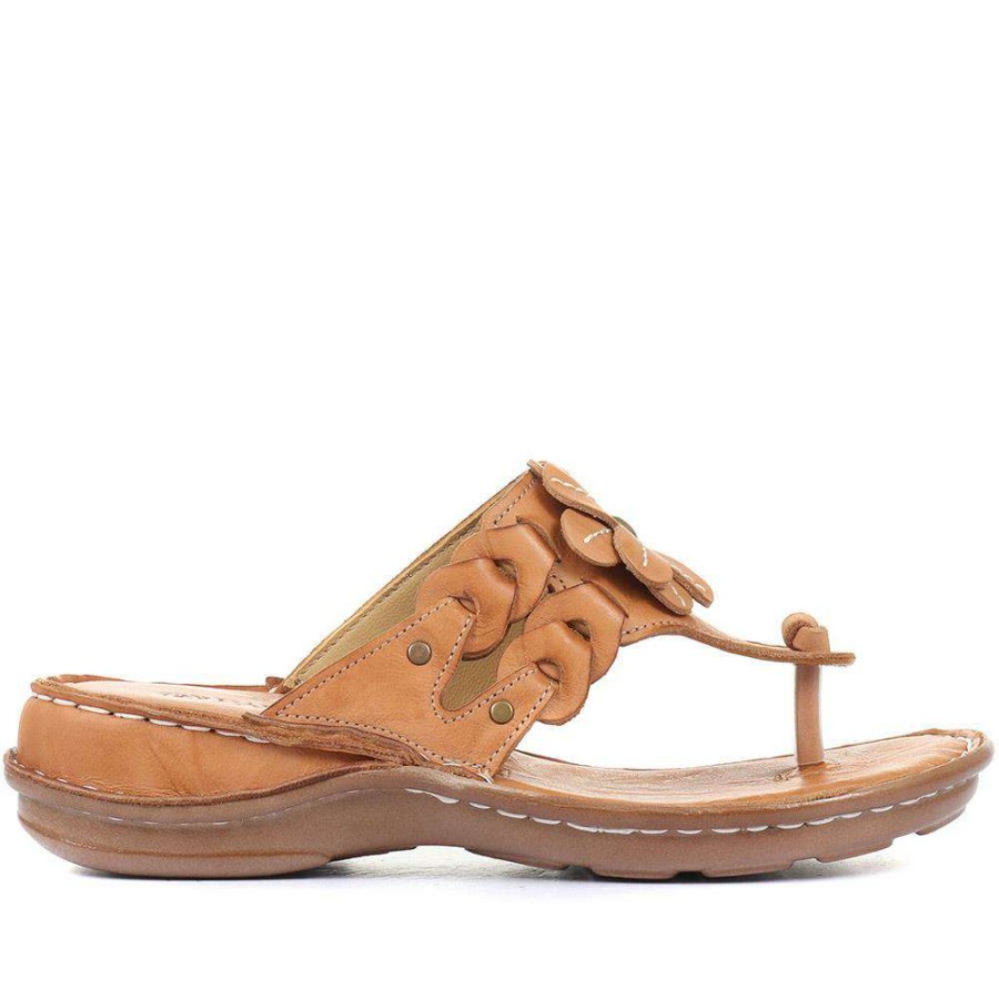 Women'S * | Pavers Leather Floral Toe-Post Sandals Cay33001 / 319 988