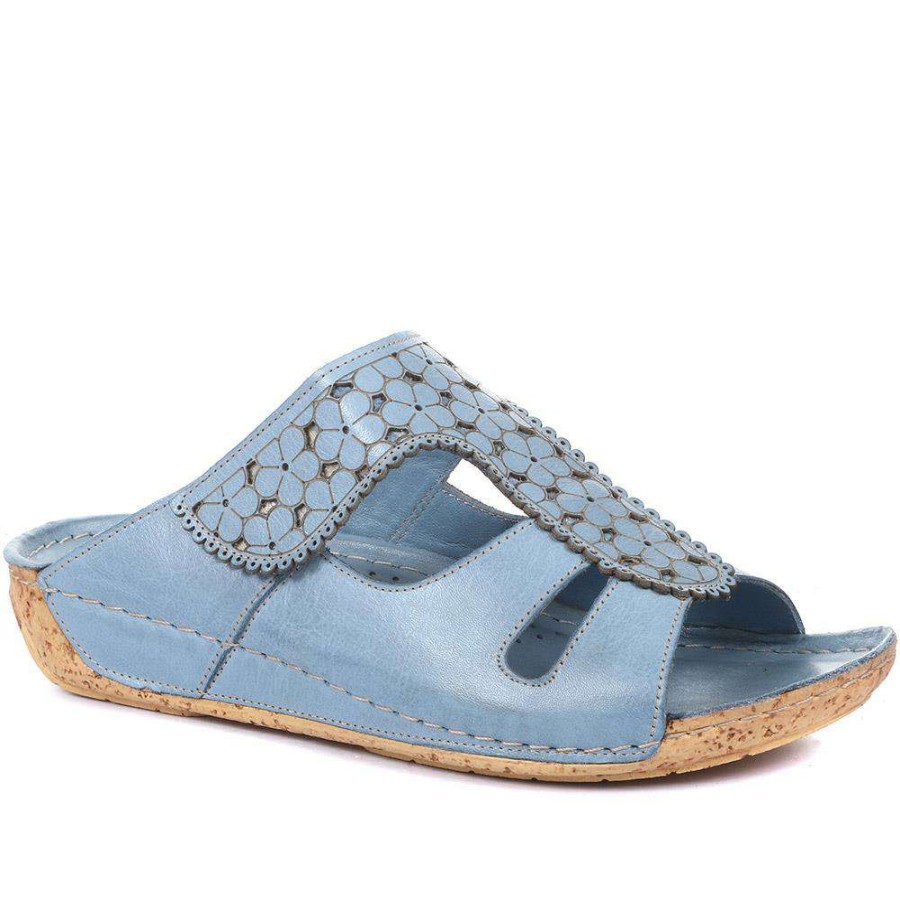 Women'S * | Pavers Ladies Cut Out Leather Mule Wedge Sandals Kary33011 / 319 943 / 319 943 Denim