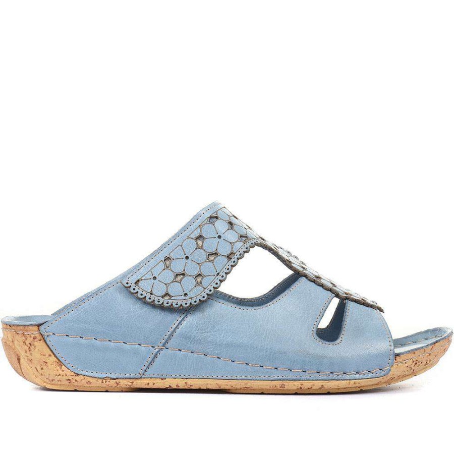 Women'S * | Pavers Ladies Cut Out Leather Mule Wedge Sandals Kary33011 / 319 943 / 319 943 Denim