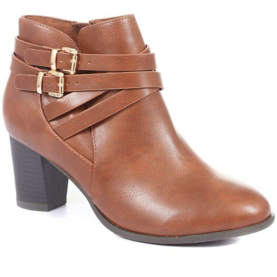 Women'S * | Bellissimo Ladies Black Block Heel Ankle Boots Beltre34011 / 320 396 / 320 396 Tan