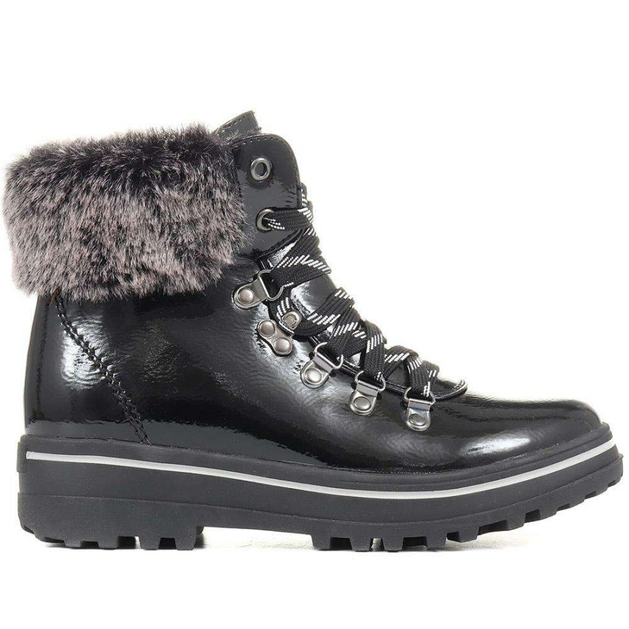 Women'S * | Pavers Faux Fur Hiker Boots Wbins34159 / 320 578 Black Patent