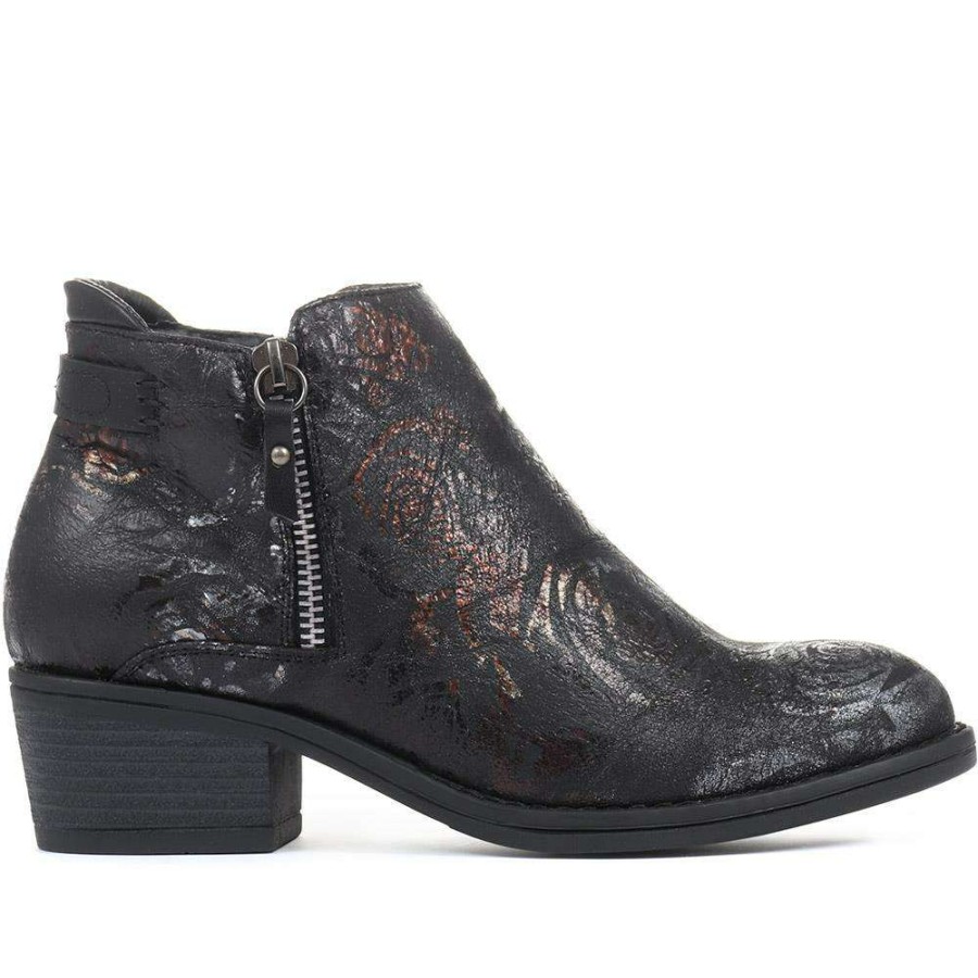 Women'S * | Pavers Mid Heel Ankle Boots Sin32003 / 318 980 Black Floral