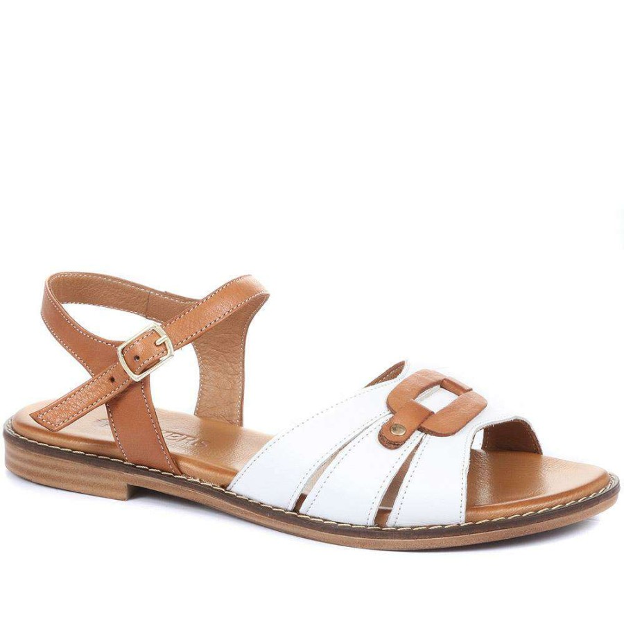 Women'S * | Pavers Flat Leather Sandals Metin33011 / 319 978 White-Tan