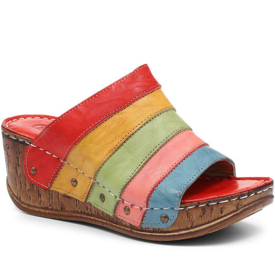 Women'S * | Pavers Leather Wedge Mule Sandals Cay29001 / 315 110