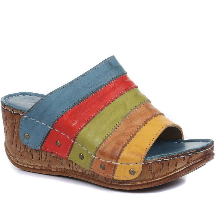 Women'S * | Pavers Leather Wedge Mule Sandals Cay29001 / 315 110