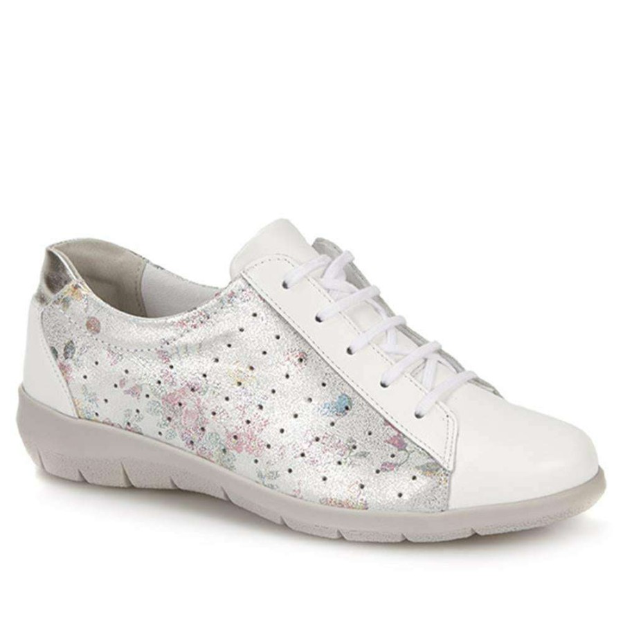 Women'S * | Fly Flot Wide Fit Leather Lace-Up Shoe Cal27501 / 312 200 Shoes White Floral