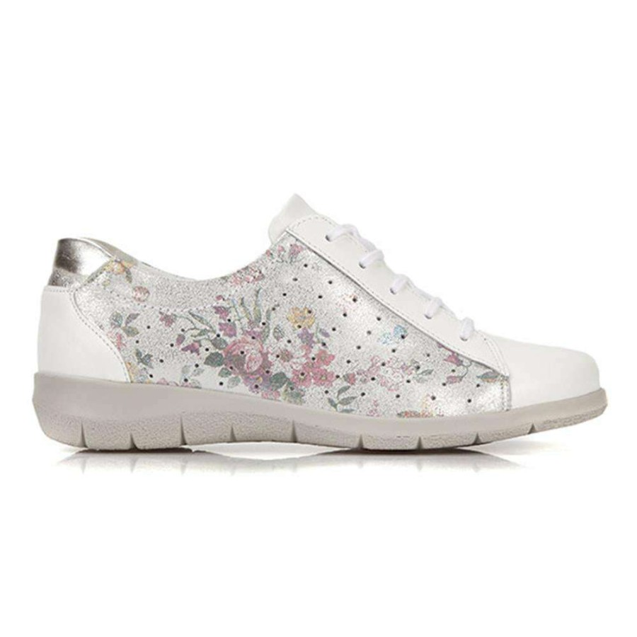 Women'S * | Fly Flot Wide Fit Leather Lace-Up Shoe Cal27501 / 312 200 Shoes White Floral