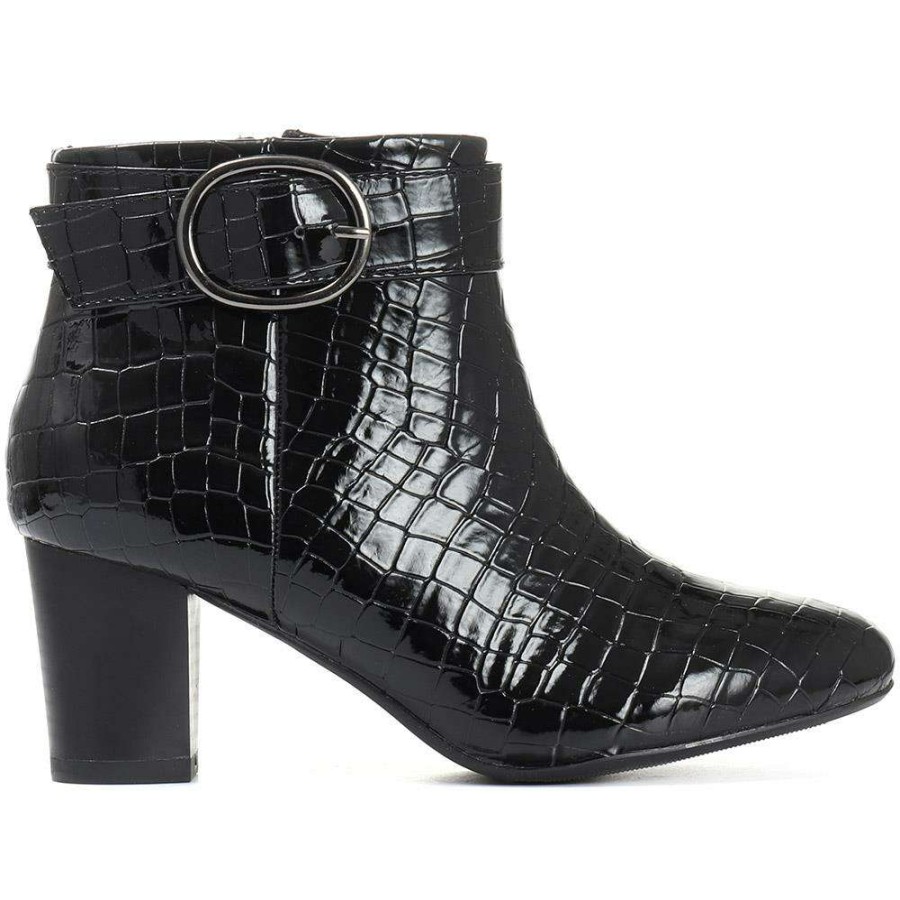 Women'S * | Bellissimo Croc Embossed Heeled Ankle Boot Beltren30003 / 316 247 Boots Black Patent Croc